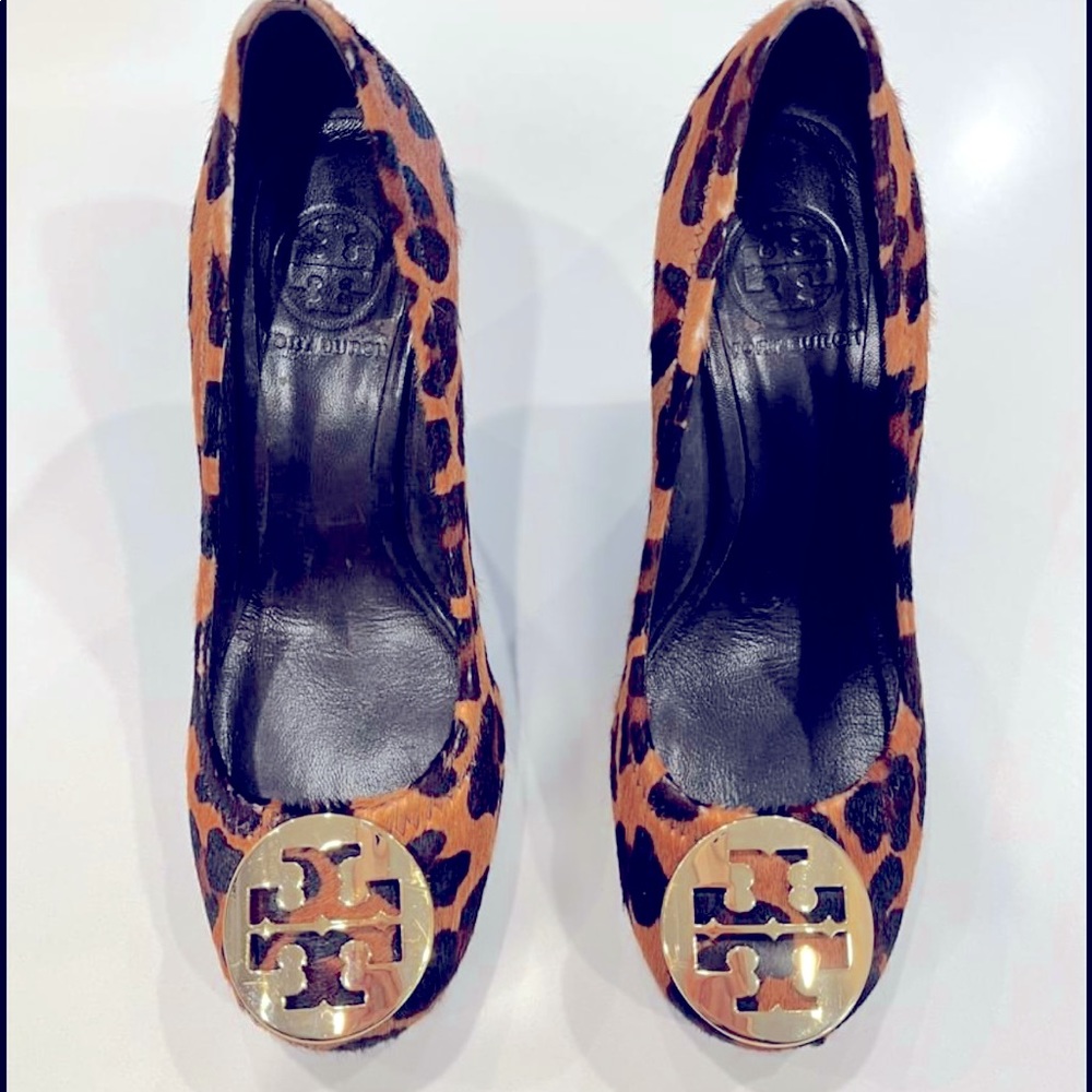 Tory Burch calf hair leopard Wedges
